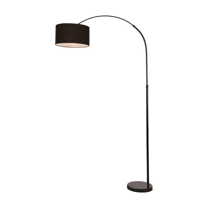 Marble Base Height Adjustable Arc Floor Lamp WIth Drum Fabric Shade