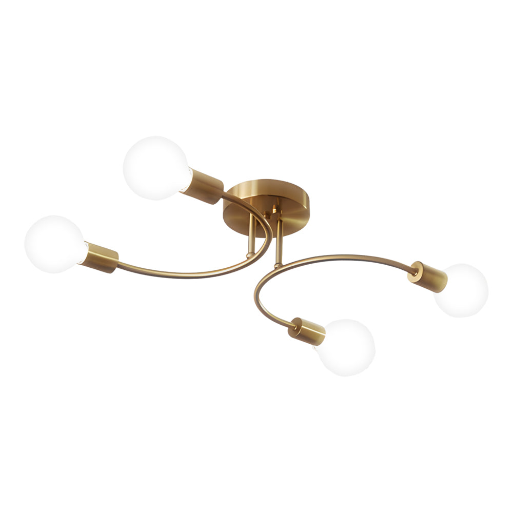 Flush Mount Gold Ceiling Light Curved Arm Modern Iron Light