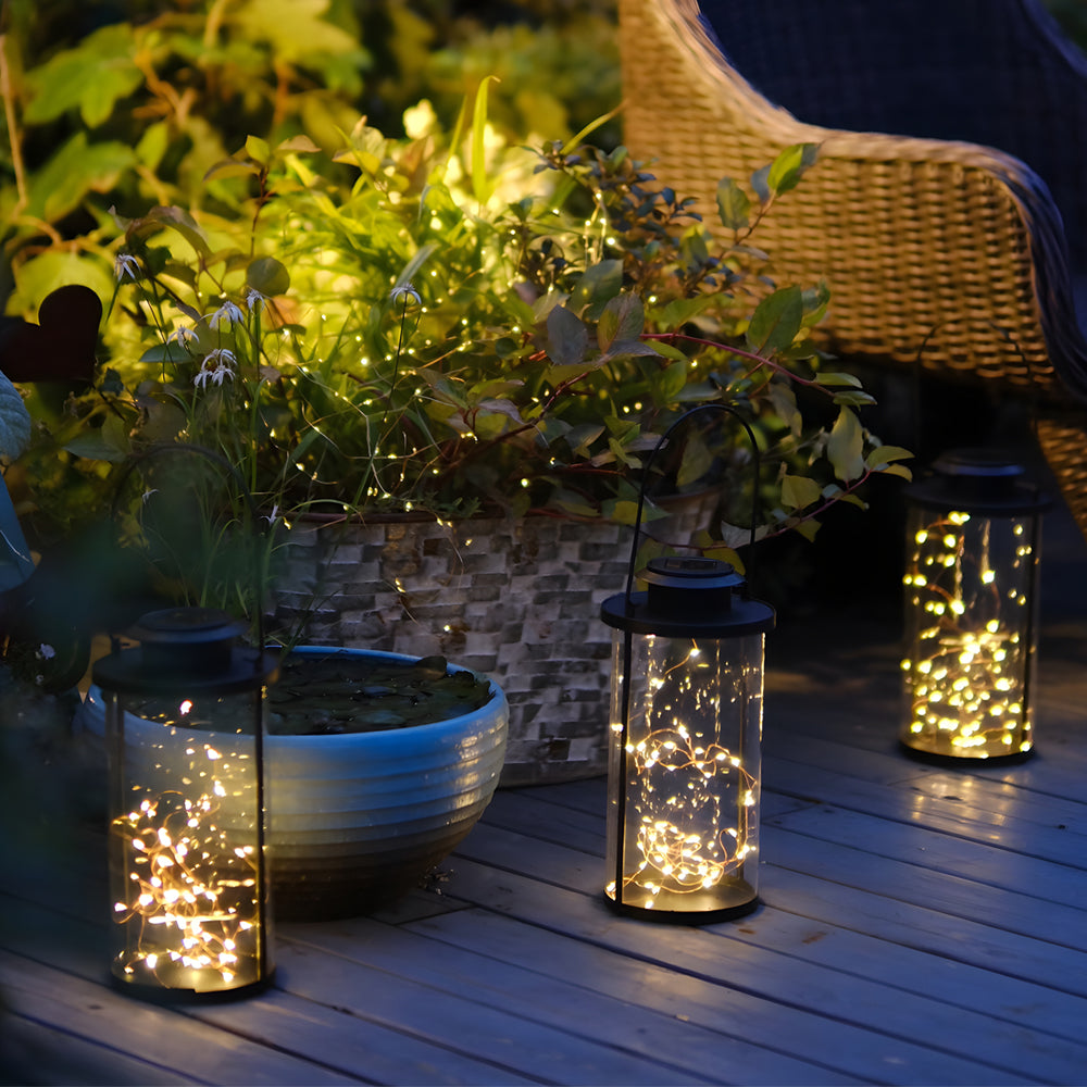 Portable Solar Lanterns - Glass Cylinder Firefly Jar LED Lights