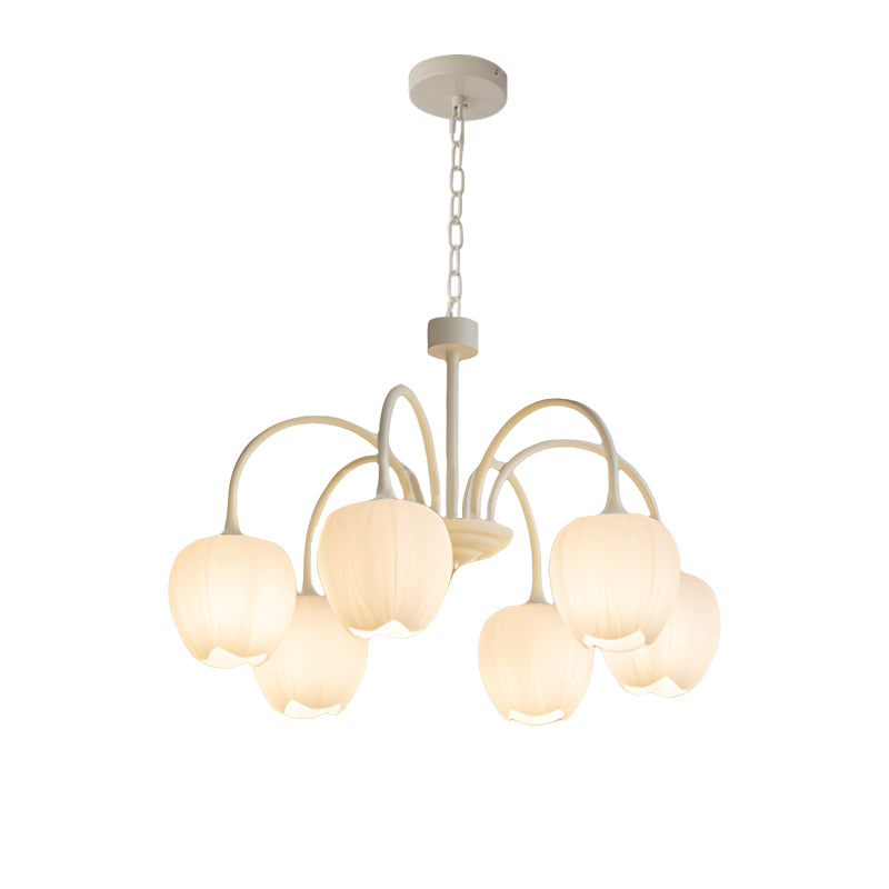 Tulips Flowers Three Step Dimming LED Milky White Modern Chandelier