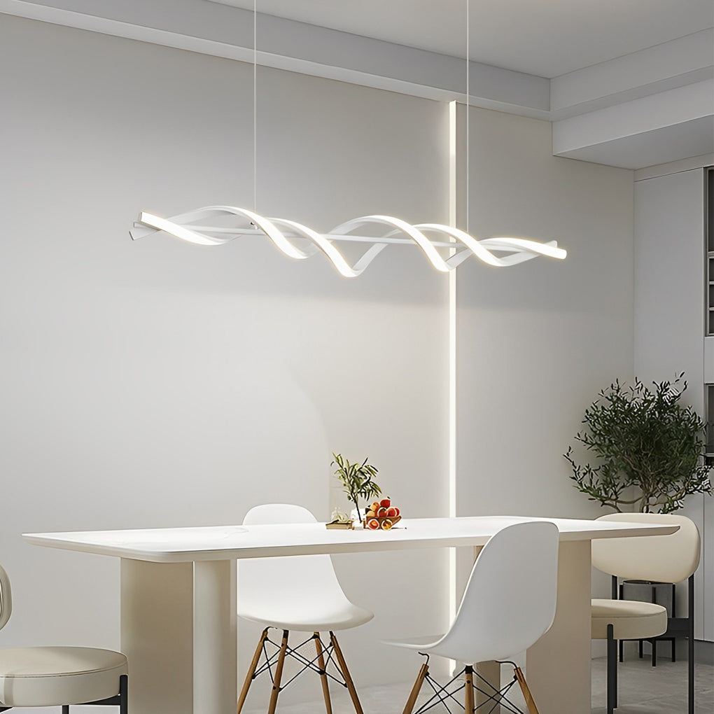 Long Strip Waves Spiral Dimmable LED White Modern Dining Room Chandeliers