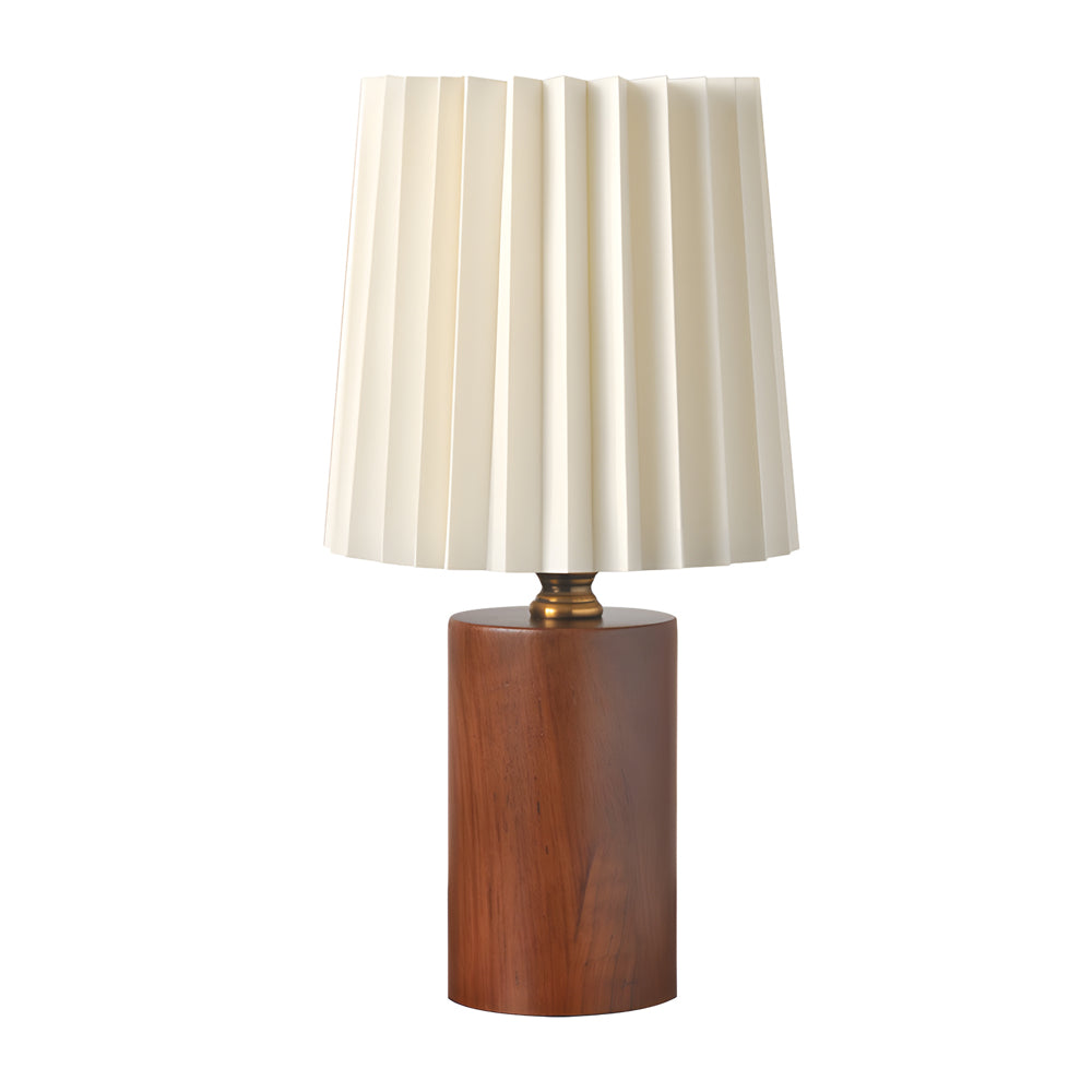 Pleated Drum Wood Cylinder Column Table Lamp, Vintage 1-light Changeable E27