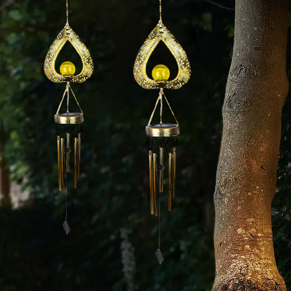 Iron Heart with Wind Chimes Pendant LED Waterproof Hanging Solar Lights