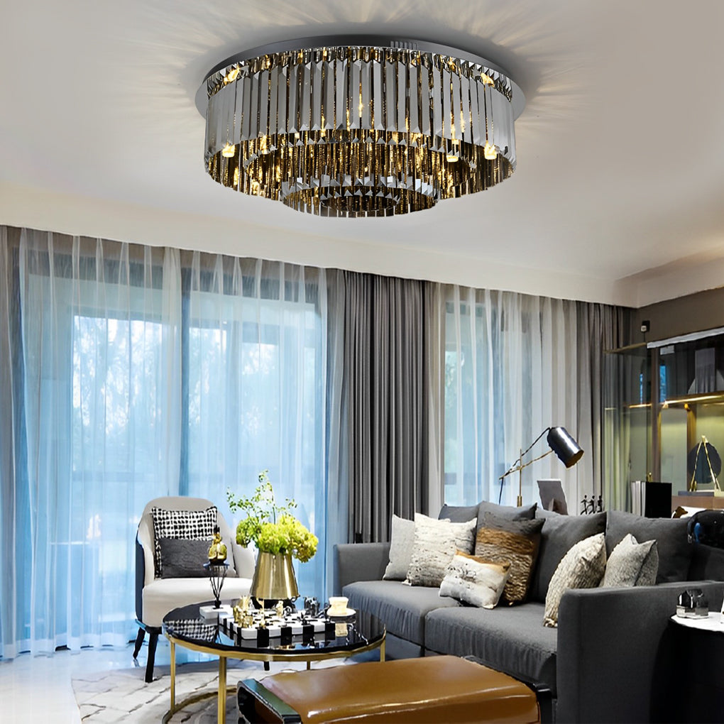 Multilayer Smoky Gray Crystal Strips Three Step Dimming Ceiling Lights