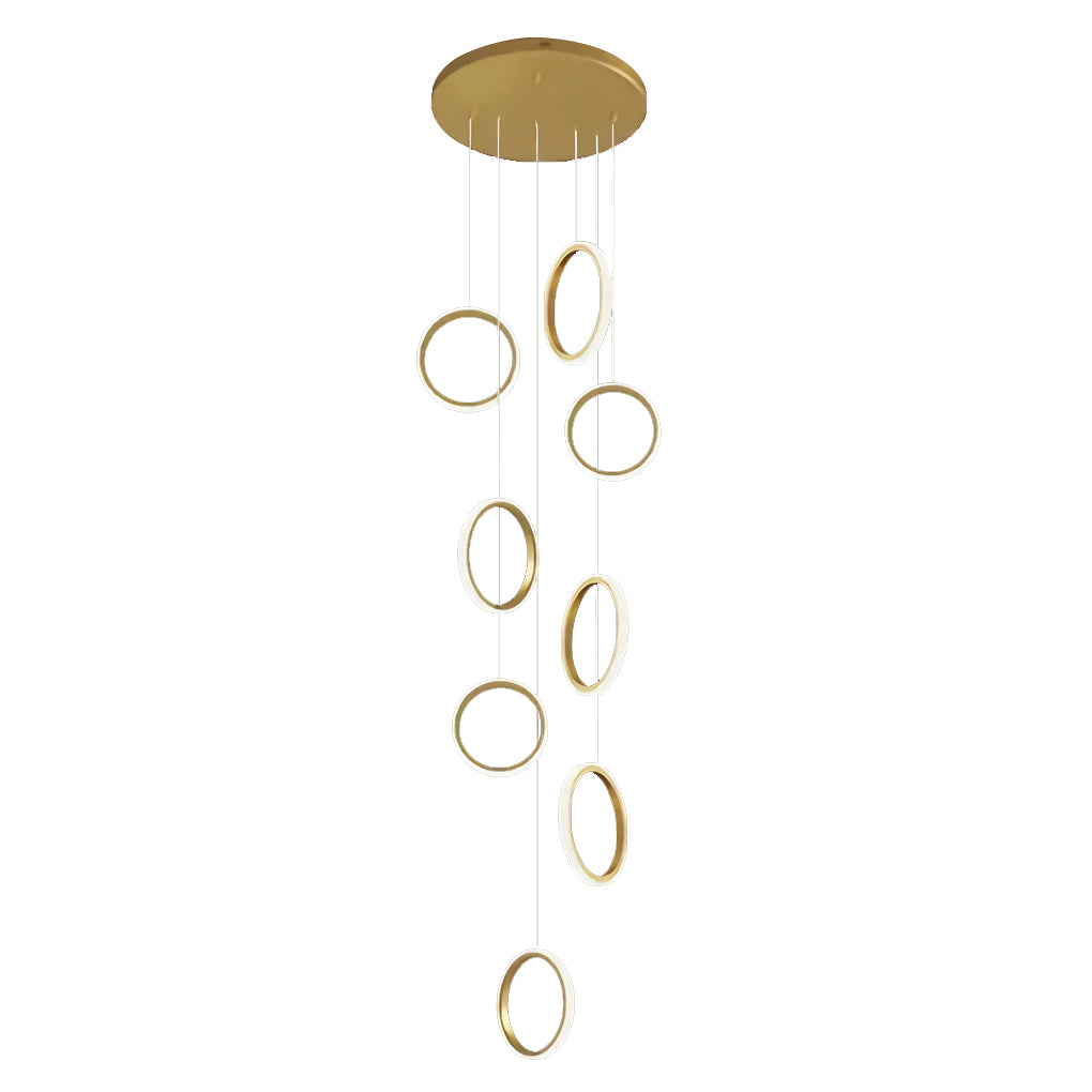 Round 6/8 Rings LED Aluminum Simple Modern Long Staircase Chandelier