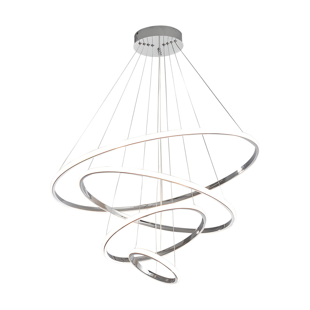 Contemporary Hanging 3/4-Light Tiered Ring Chandelier - Chrome