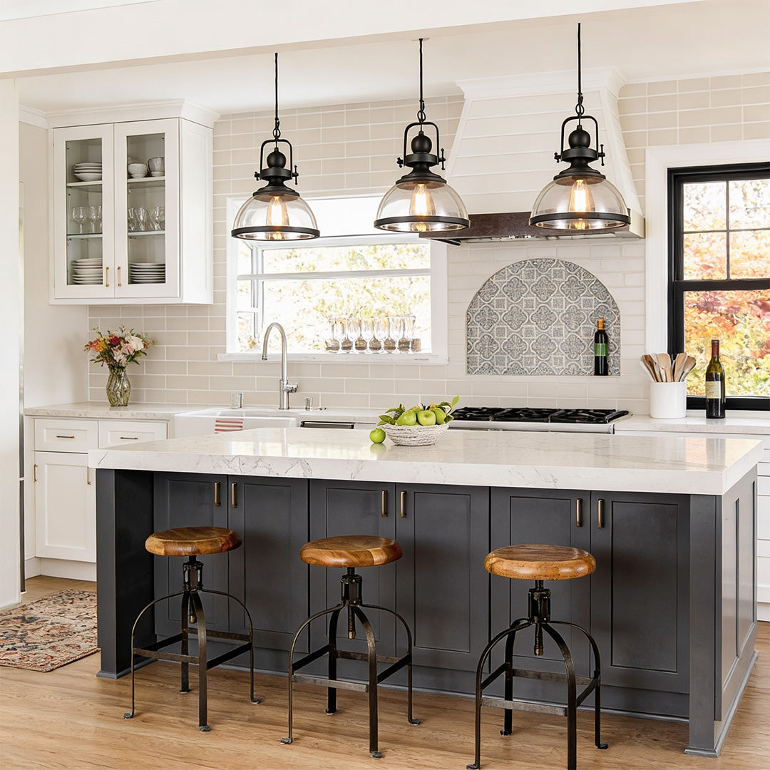 Clear Glass Pendant Lighting Black Industrial Farmhouse – Dazuma