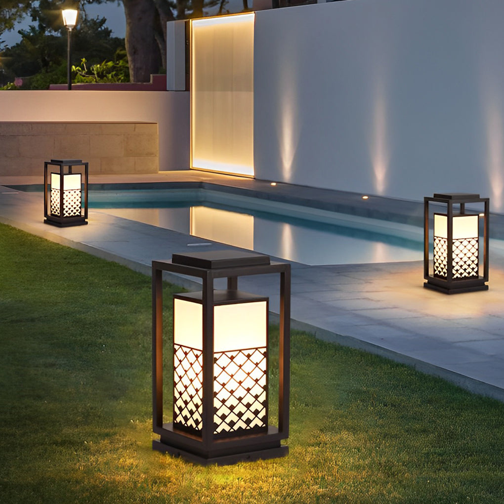 Retro Black LED Solar Lawn Lamp Patterned Pathway Lights for Outdoors