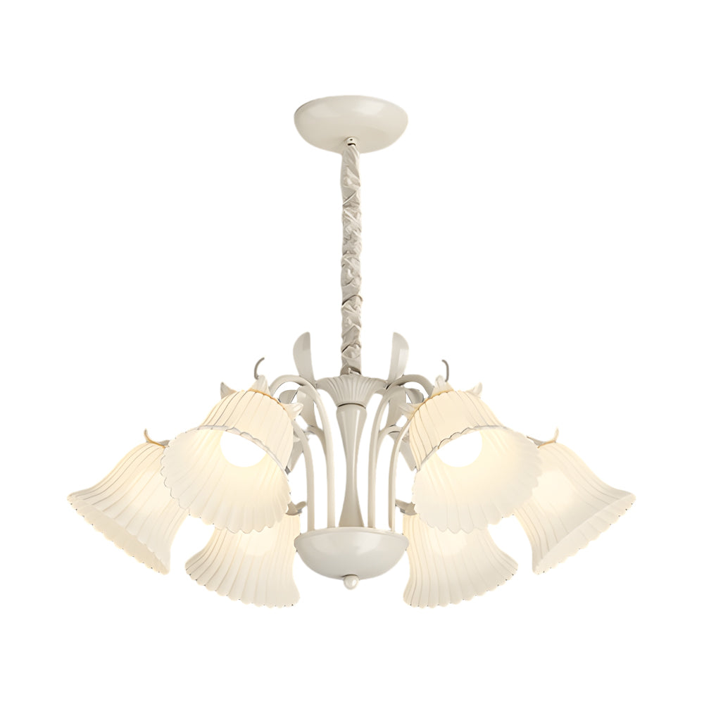6 Lights Pastoral White Flowers Three Step Dimming French Style Chandelier