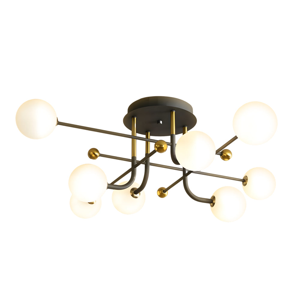 4/6/8-Light Modern Sputnik Globe Semi-Flush Mount Light with White Glass Shade