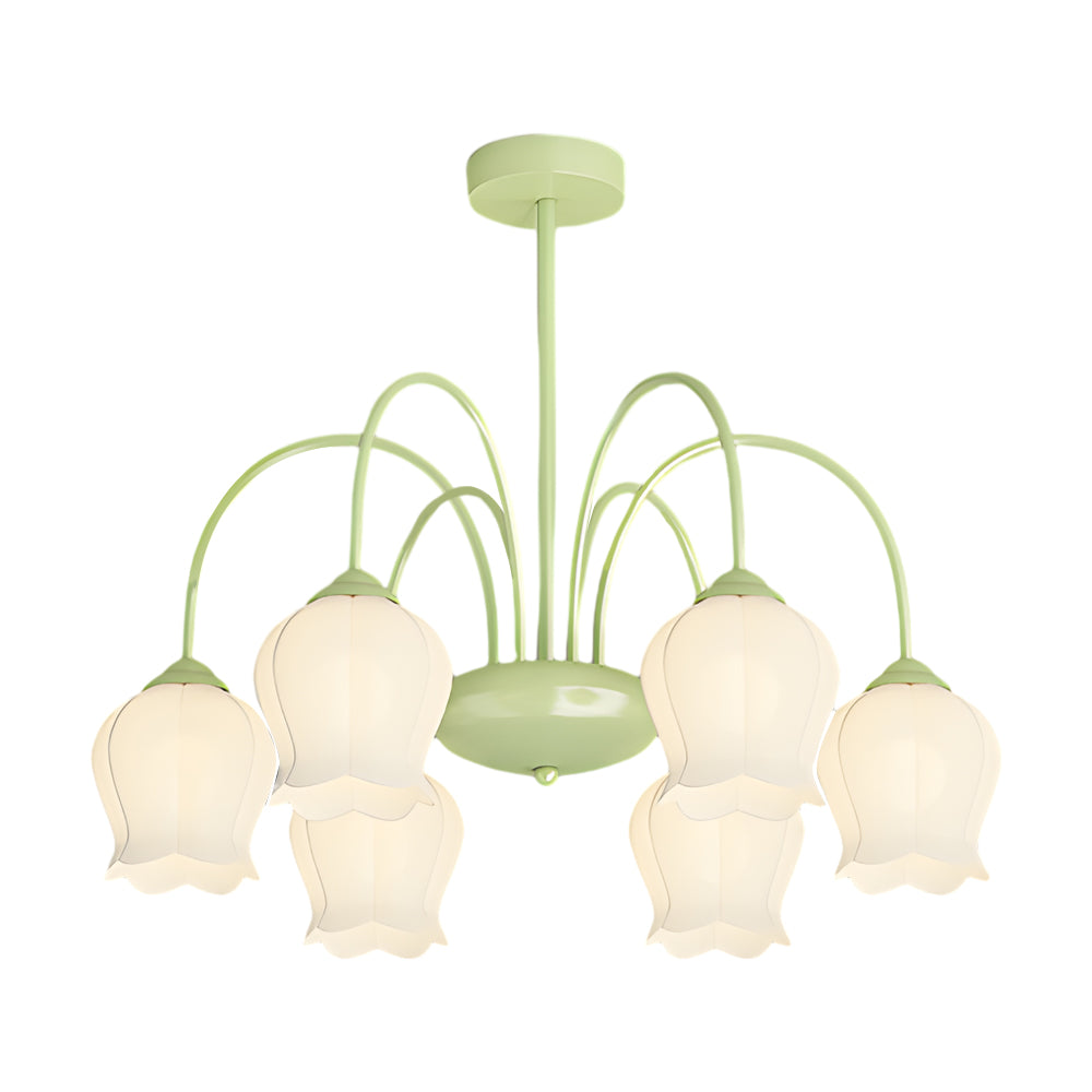 6 Heads Bell Orchid Flowers 3 Step Dimming Glass French Style Chandelier