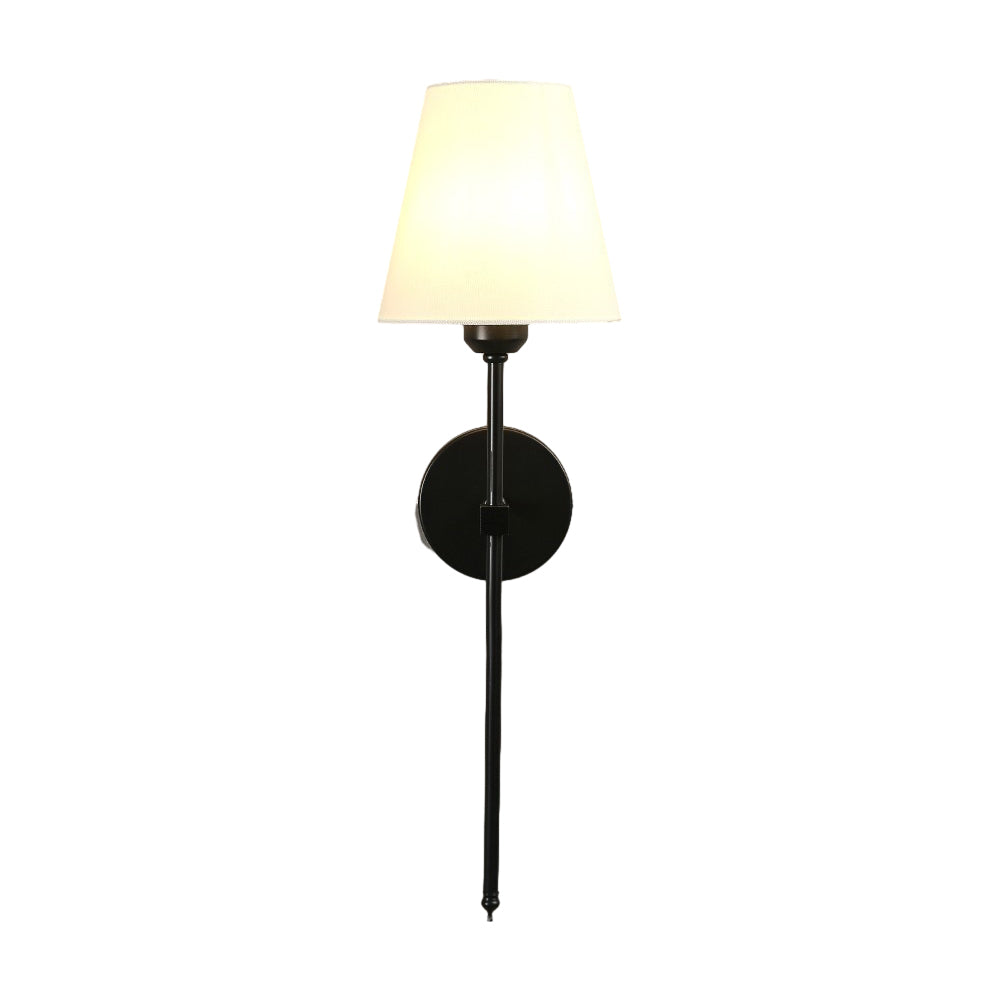 Modern 1-Light Black/Gold Wall Sconce with White Linen Fabric Shade