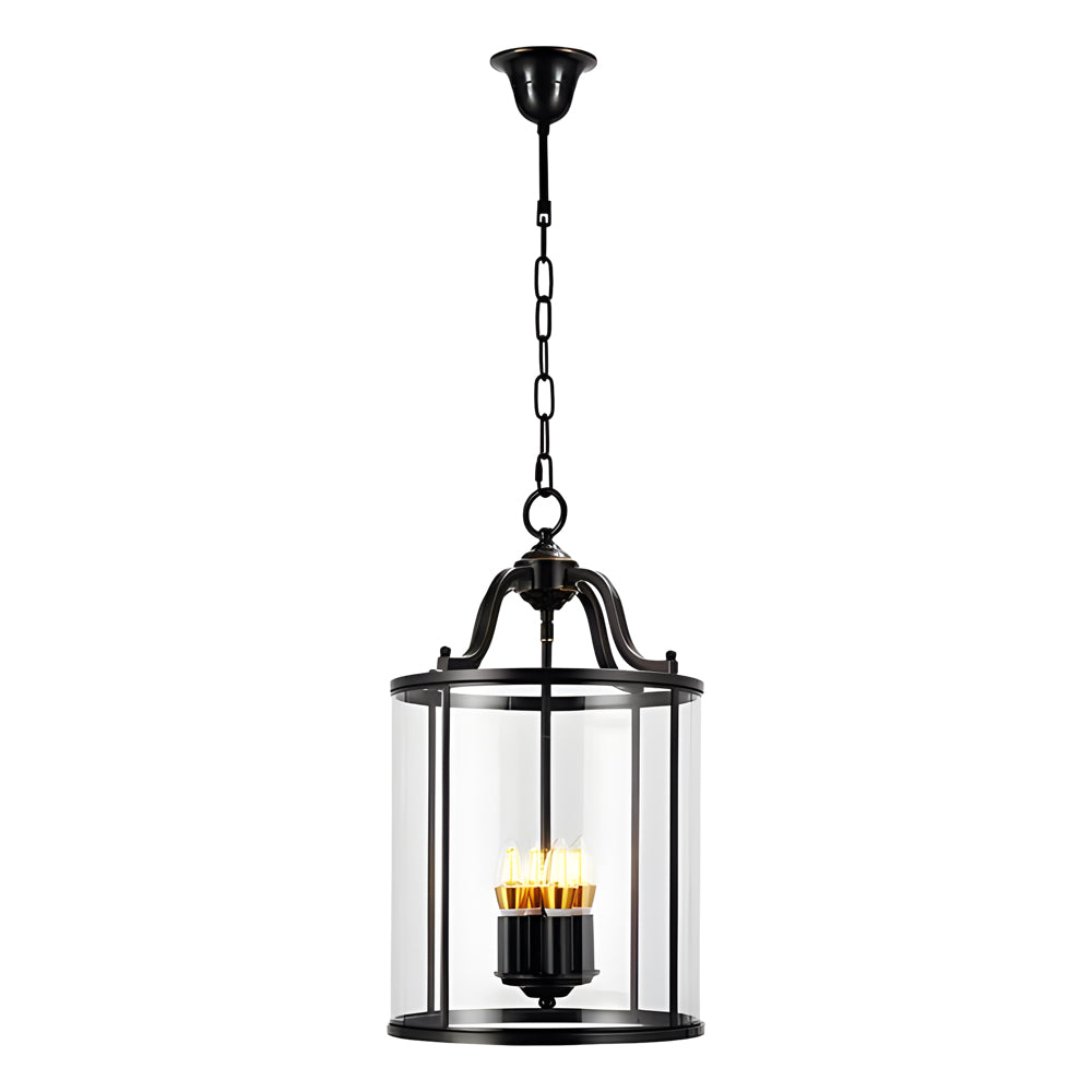 3/4-Light Candlelight Vintage Cylinder Glass Lantern Pendant Light - Black