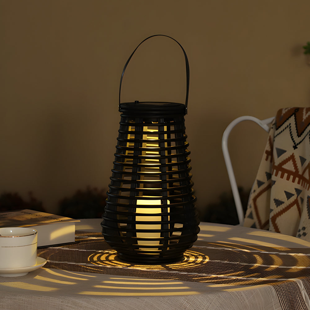 Waterproof PVC Weaving Rattan LED Black Modern Portable Solar Lanterns - Dazuma