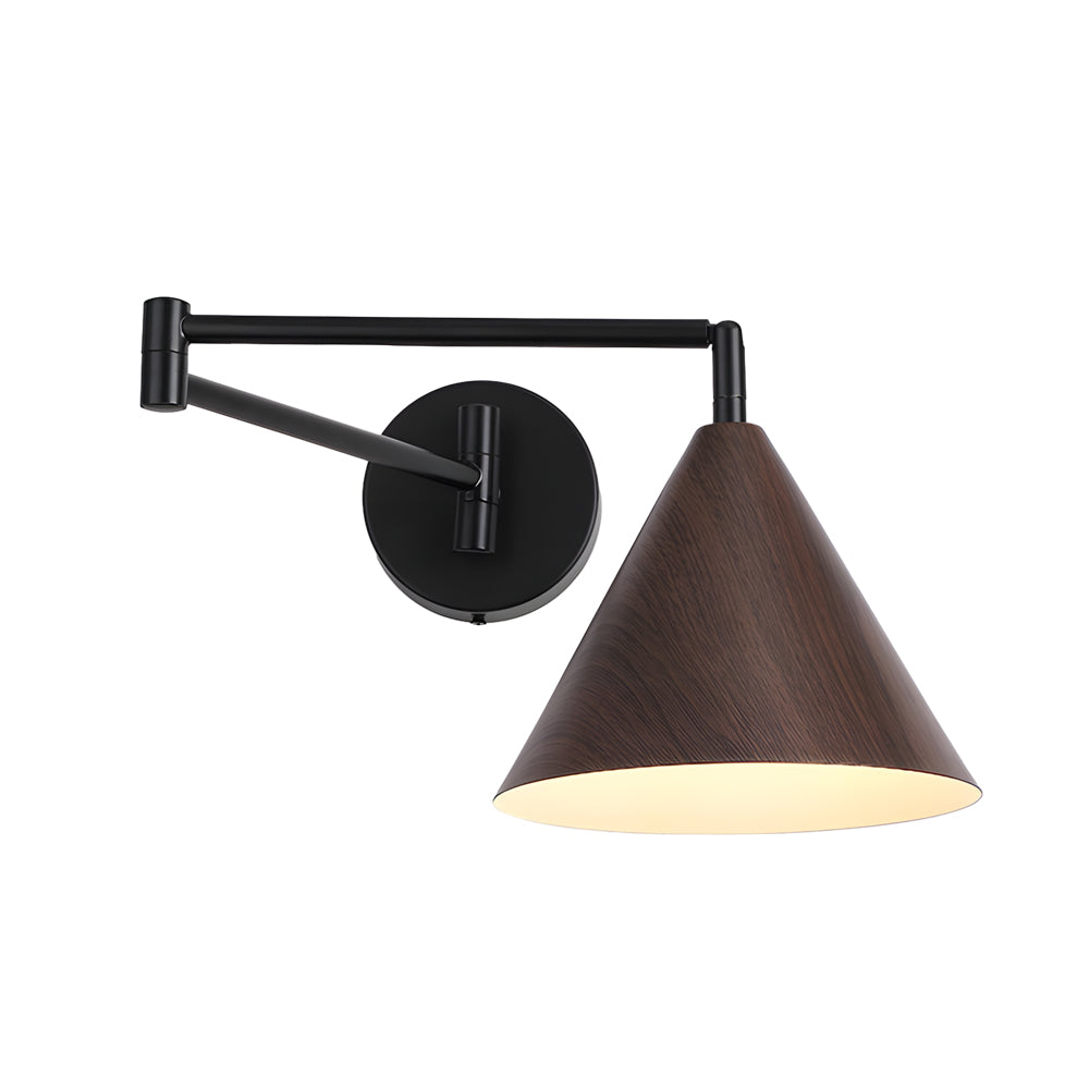 Cone Shaped Swing Arm Wall Sconces - 1-Light Wood Wall Mount Light