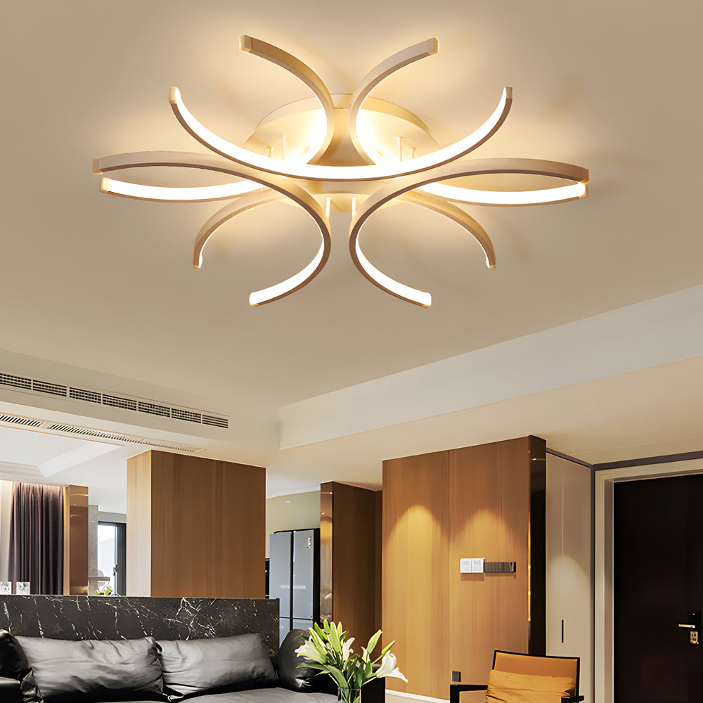 Simple Semi-Circle Lines Flower LED Dimmable Modern Ceiling Light Fixture