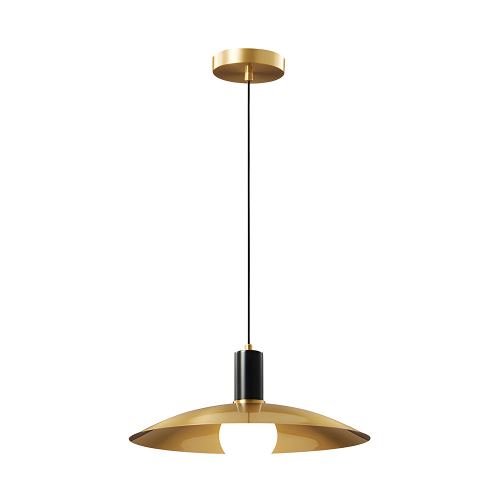 1-Light Mid-Century Brass Flared Pendant Light with White Glass Shade