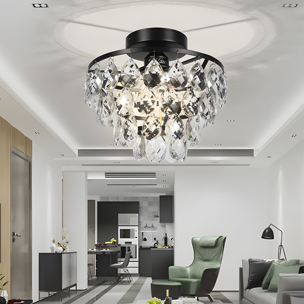 Round Luxury Crystal Simple Black Modern Ceiling Lights Fixture Chandelier - Dazuma