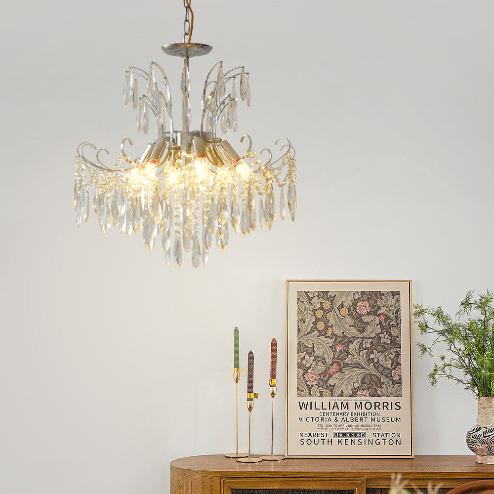 Elegant Glass Crystal Pendant 3-Step Dimming French Style Chandelier