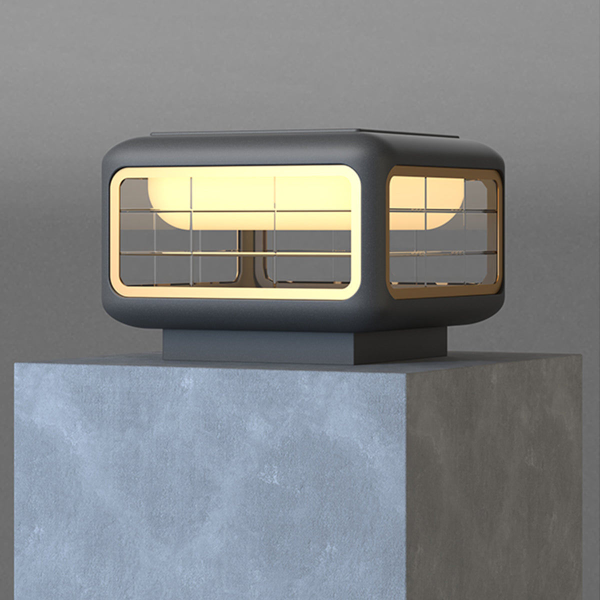 Stylish cube solar light creating atmospheric lighting in residential garden setting