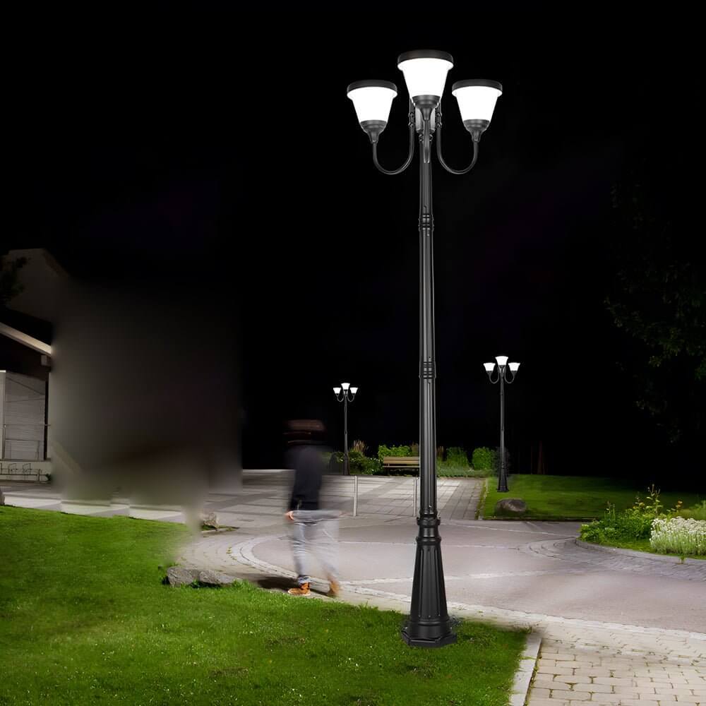 3 - Light Black Finish Traditional Outdoor Street Lights with Post Top