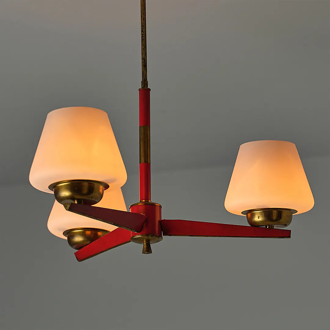 3 light chandeliers product image showing a modern three-arm design with warm glowing shades.
