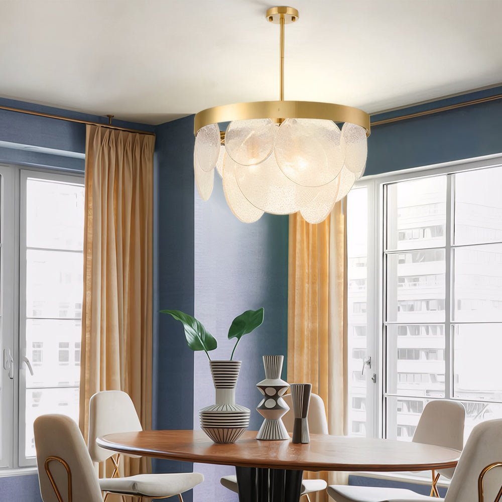 3 - Light Round Semi Flush Mount Glass Chandelier