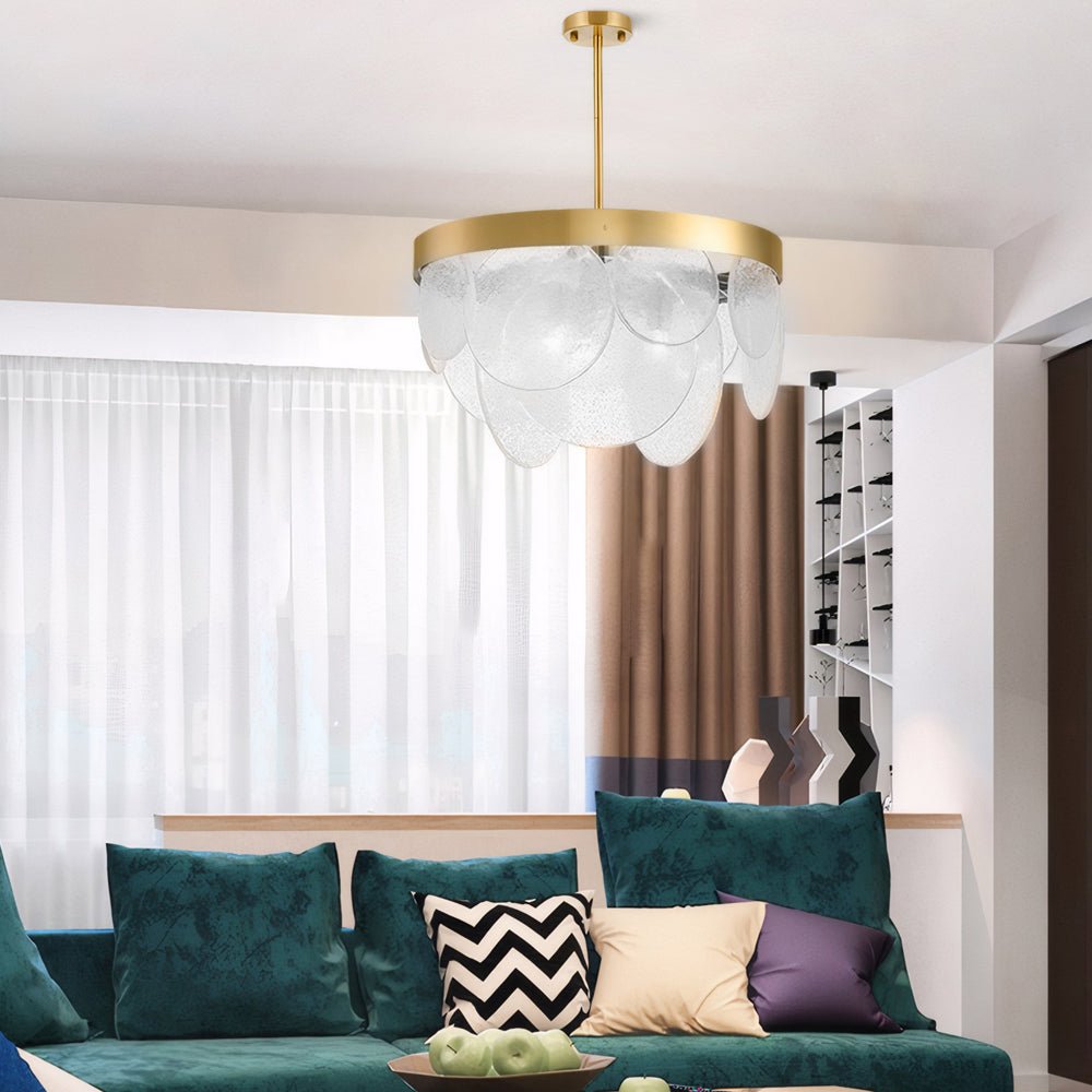 3 - Light Round Semi Flush Mount Glass Chandelier