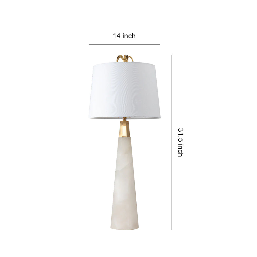Modern white marble table lamp with beige lampshade and sleek design