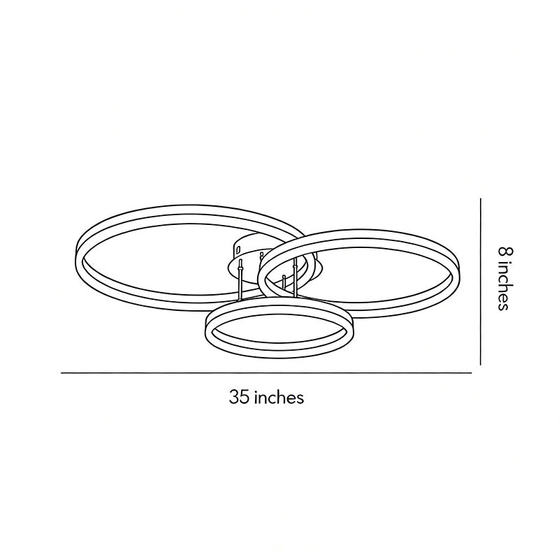 3-ring flush mount dimensions, front view with size specifications.