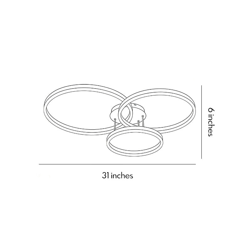 3 ring LED ceiling light dimensions, front view with size specifications.