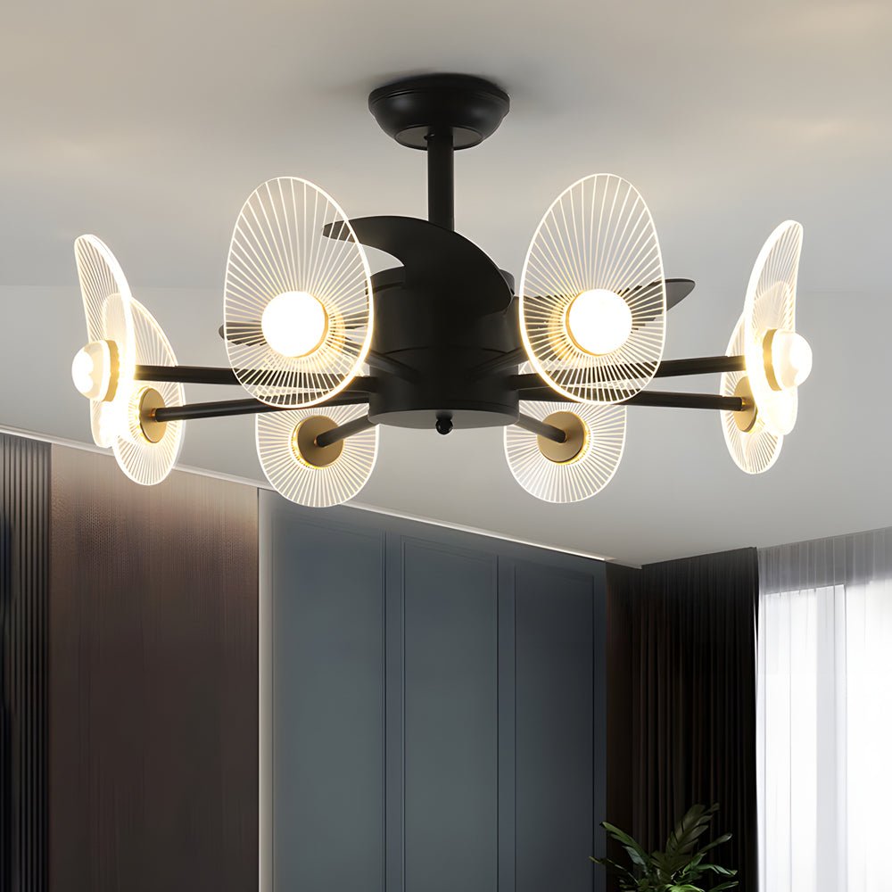 31 - In Black Round Acrylic Ceiling Fan with Light and Remote, 3 Blades