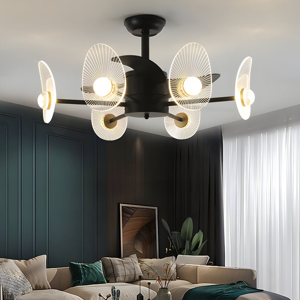 31 - In Black Round Acrylic Ceiling Fan with Light and Remote, 3 Blades
