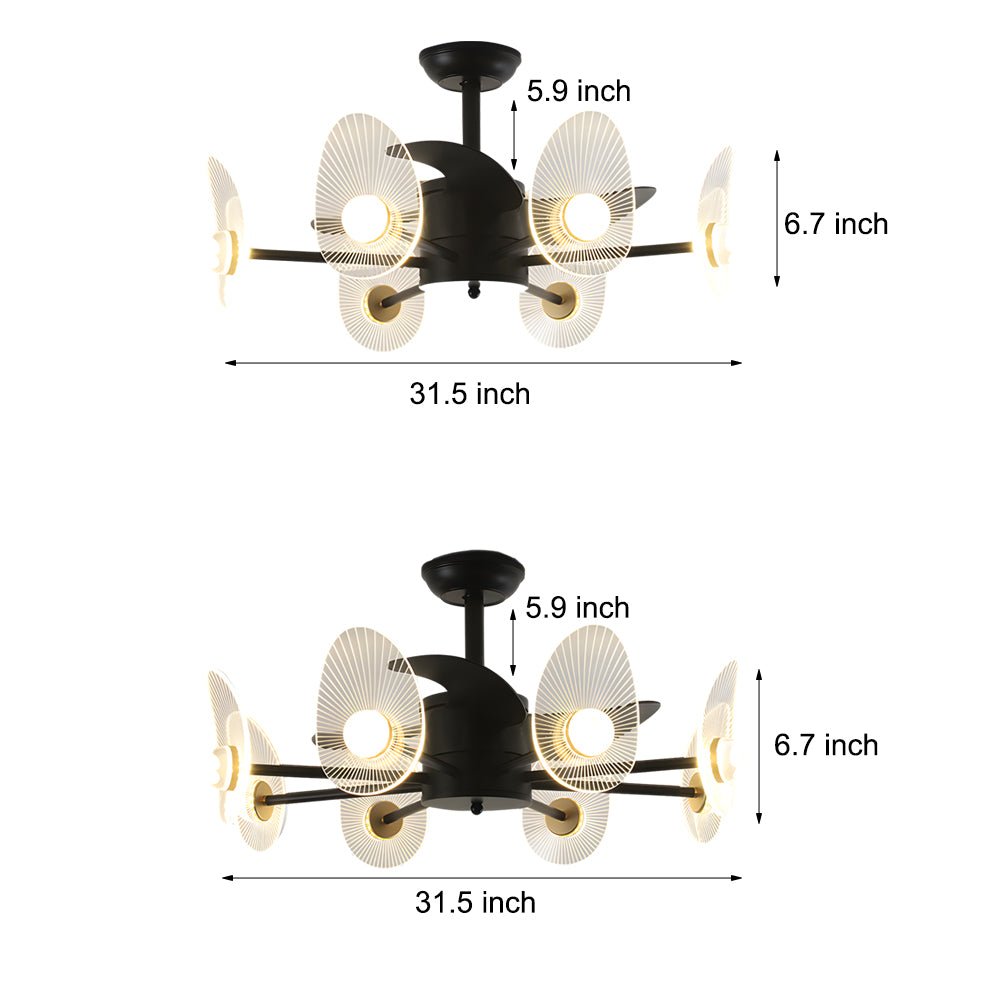 31 - In Black Round Acrylic Ceiling Fan with Light and Remote, 3 Blades