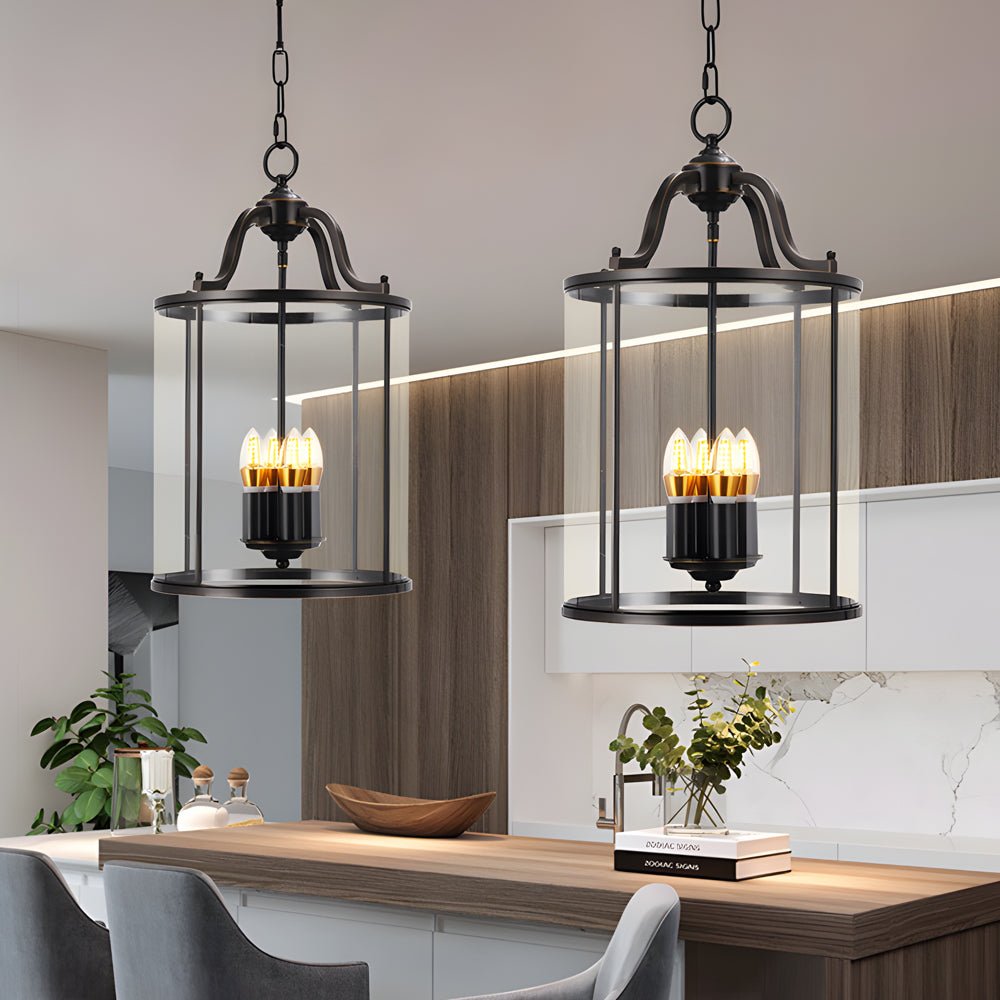 3/4 - Light Candlelight Vintage Cylinder Glass Lantern Pendant Light - Black