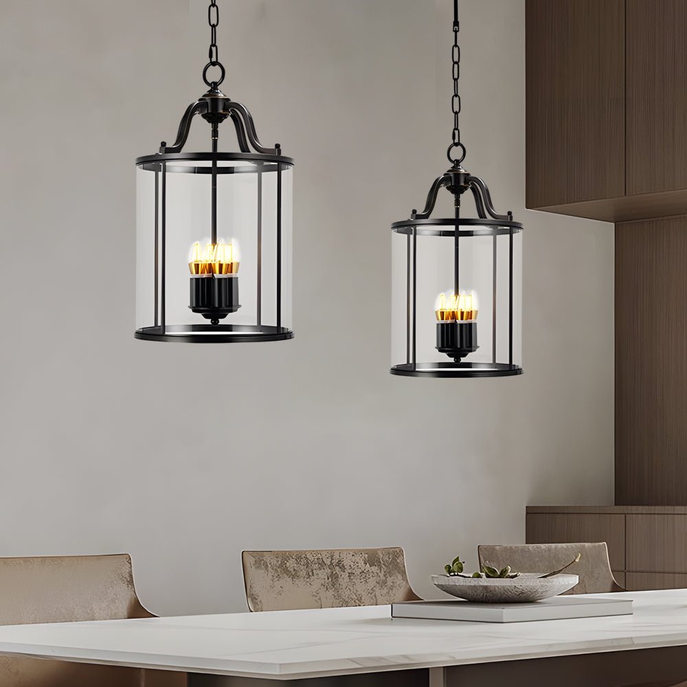 3/4 - Light Candlelight Vintage Cylinder Glass Lantern Pendant Light - Black