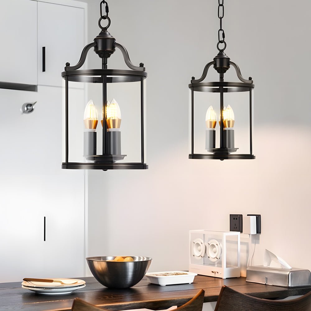 3/4 - Light Candlelight Vintage Cylinder Glass Lantern Pendant Light - Black