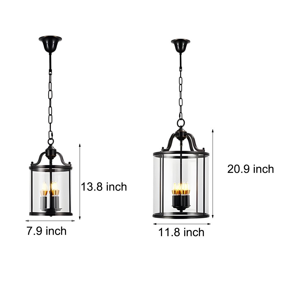 3/4 - Light Candlelight Vintage Cylinder Glass Lantern Pendant Light - Black