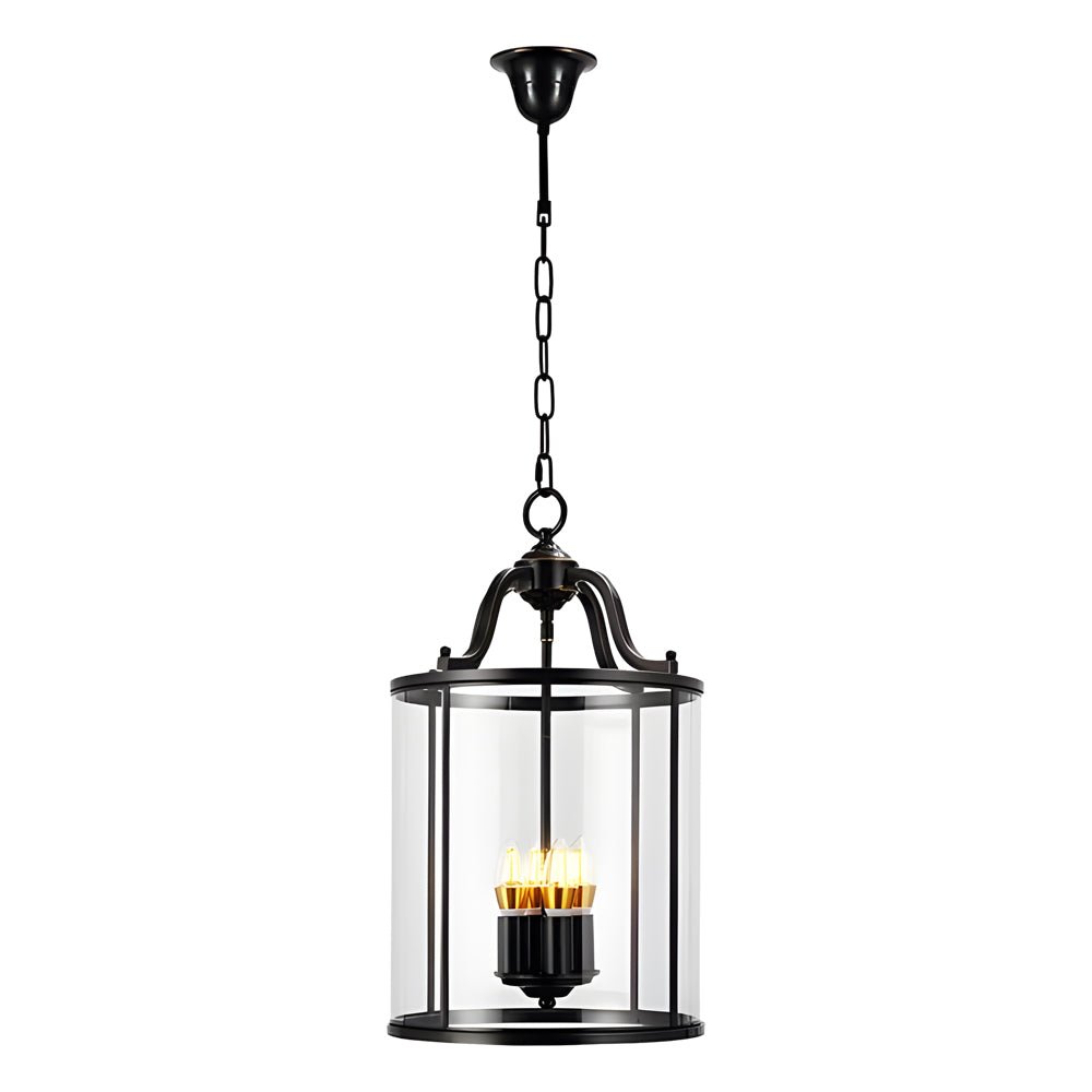 3/4 - Light Candlelight Vintage Cylinder Glass Lantern Pendant Light - Black