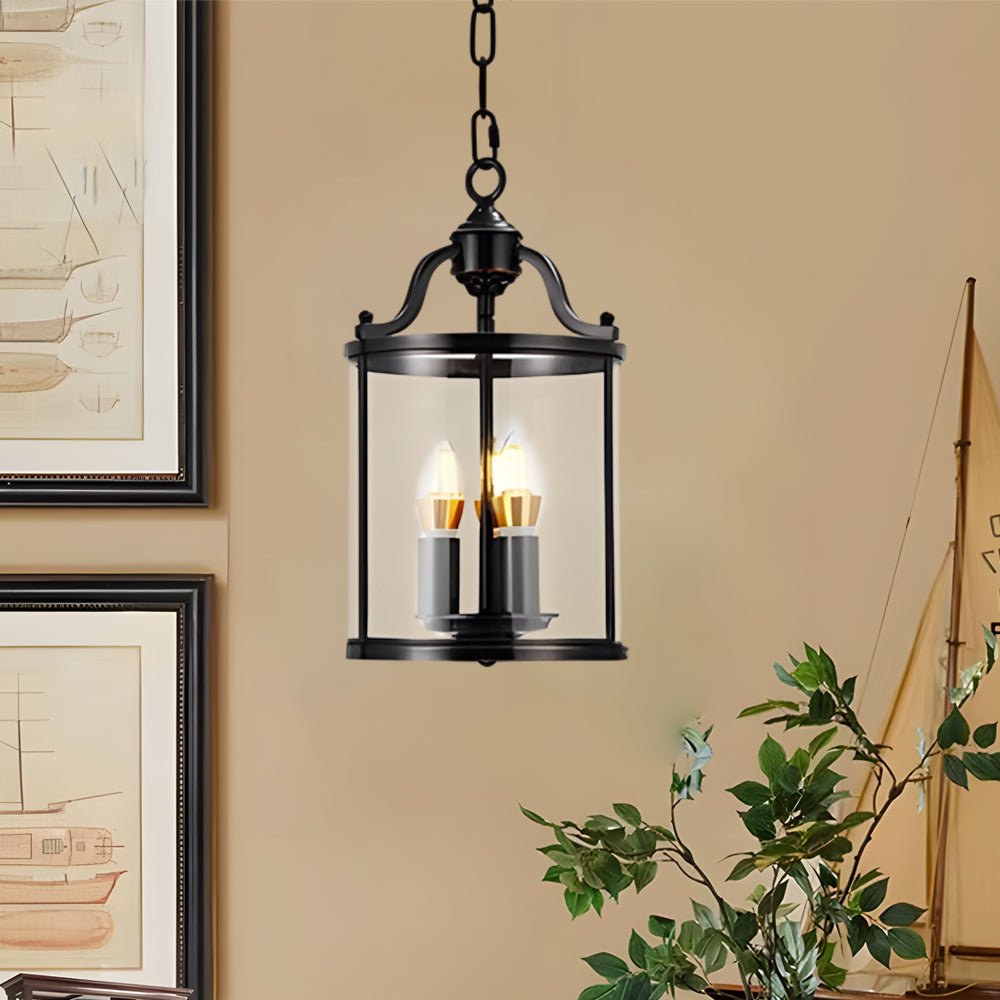 3/4 - Light Candlelight Vintage Cylinder Glass Lantern Pendant Light - Black