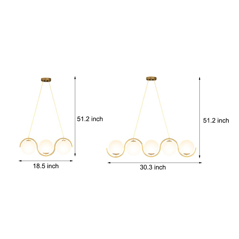 3/5 - Light Wavy Linear Island Light with Ball Glass Shade for Dining Room