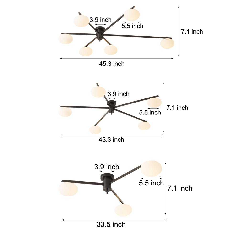 3/5/6 - Light Semi Flush Mount Jasper Ceiling Lamp