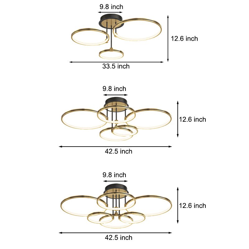 3/5/6 Rings Three Step Dimming Gold Modern Ceiling Lights with Leather
