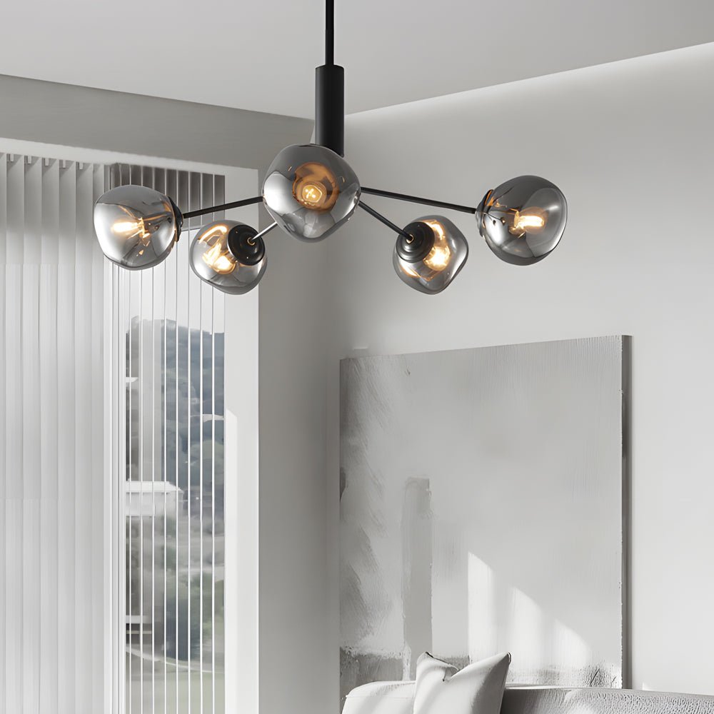 3/5/8 - Light Molecule Dimpled Lava Glass Chandelier with Black Metallic Arms