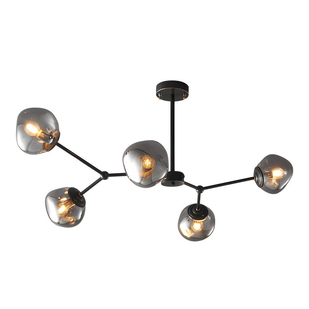 3/5/8 - Light Molecule Dimpled Lava Glass Chandelier with Black Metallic Arms