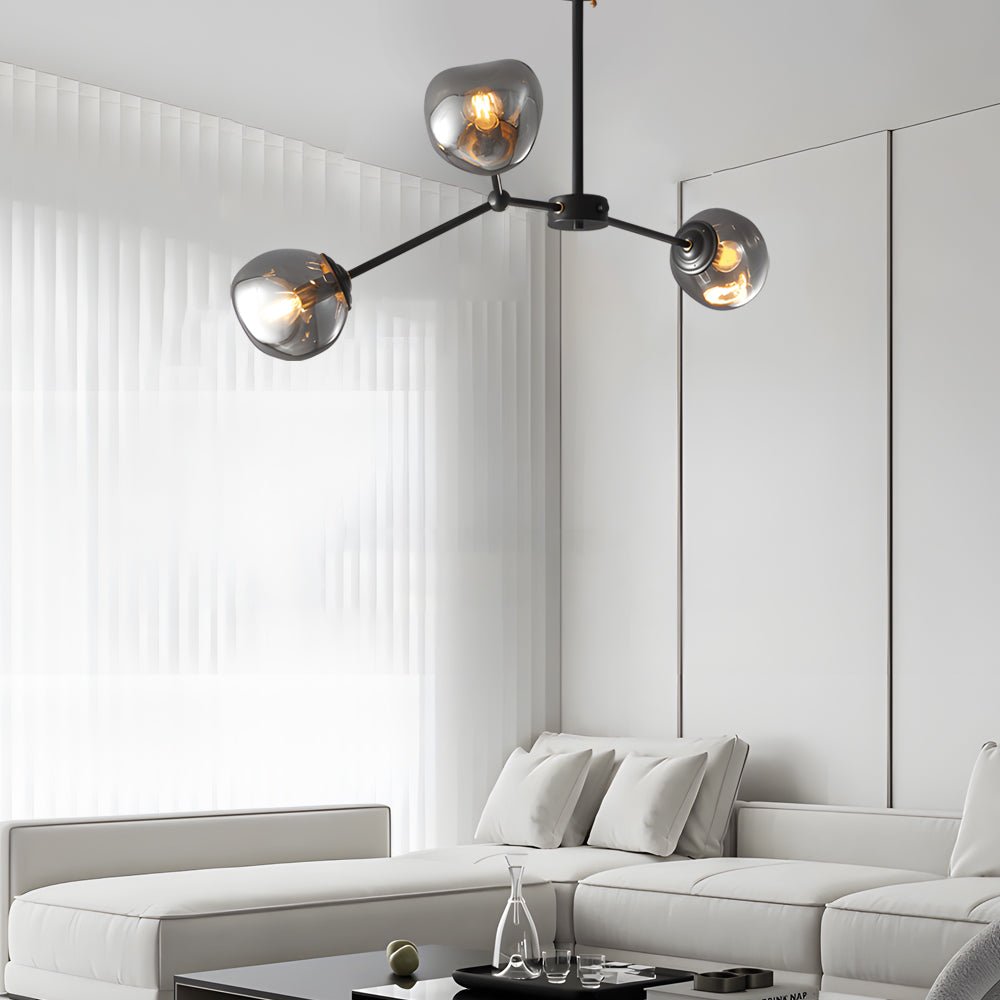 3/5/8 - Light Molecule Dimpled Lava Glass Chandelier with Black Metallic Arms