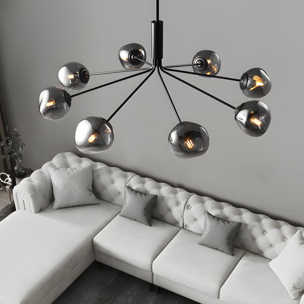 3/5/8 - Light Molecule Dimpled Lava Glass Chandelier with Black Metallic Arms