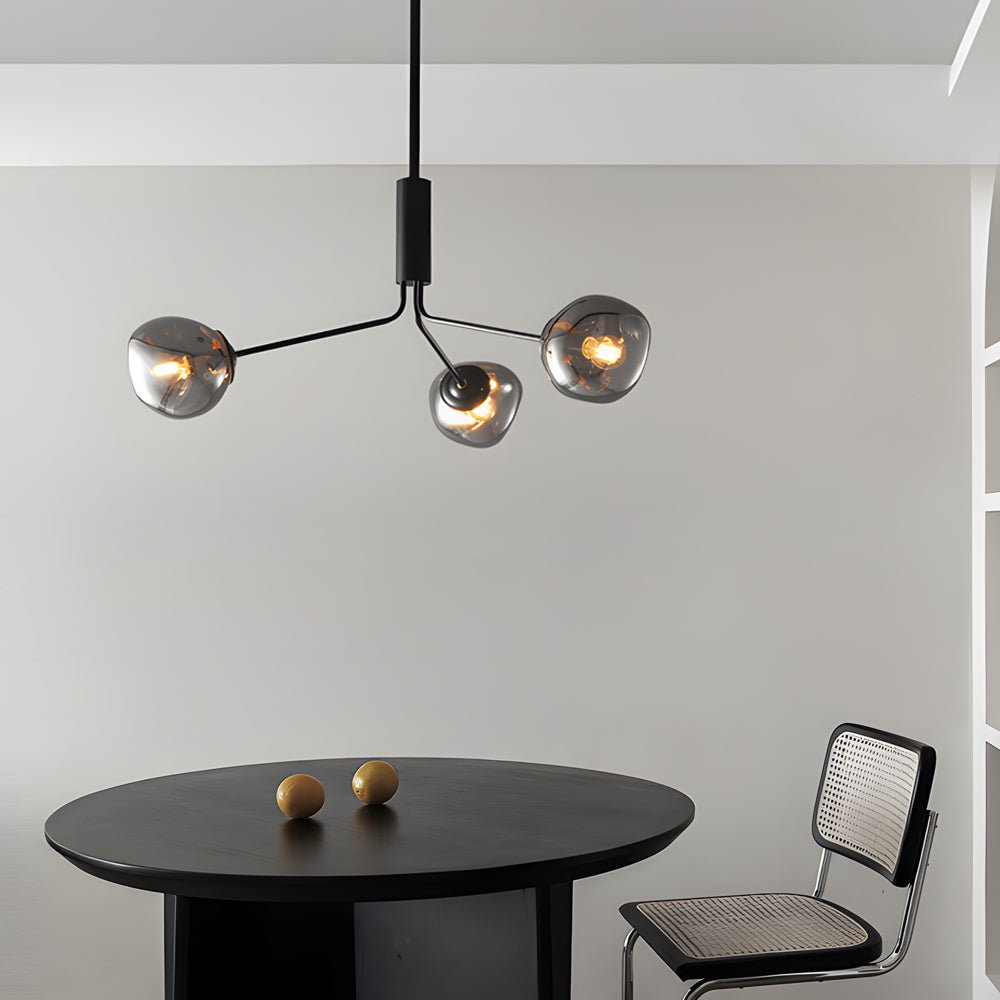 3/5/8 - Light Molecule Dimpled Lava Glass Chandelier with Black Metallic Arms
