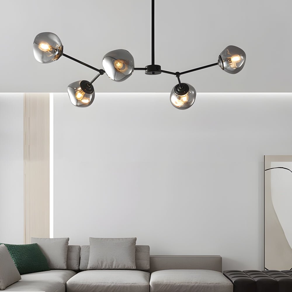 3/5/8 - Light Molecule Dimpled Lava Glass Chandelier with Black Metallic Arms