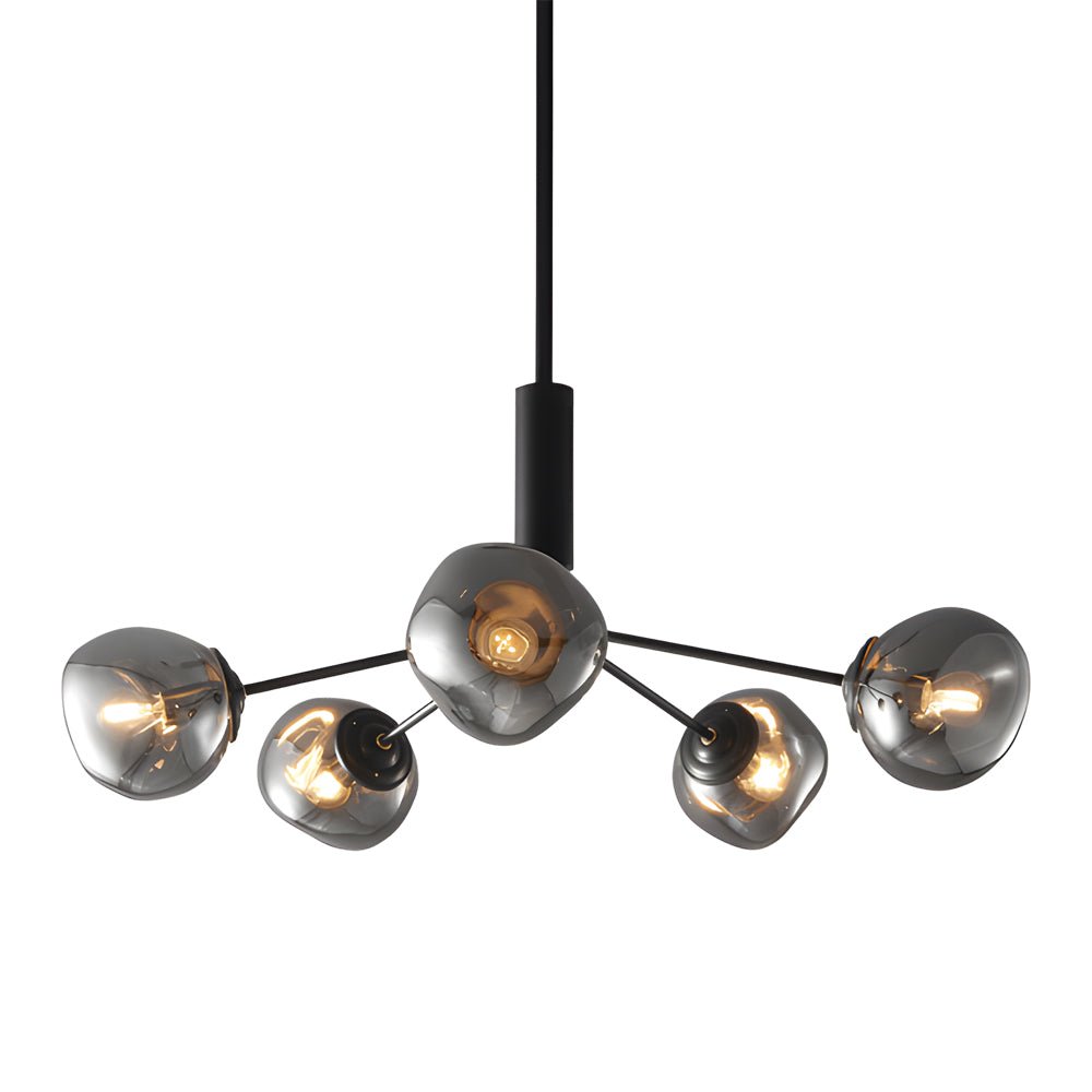 3/5/8 - Light Molecule Dimpled Lava Glass Chandelier with Black Metallic Arms